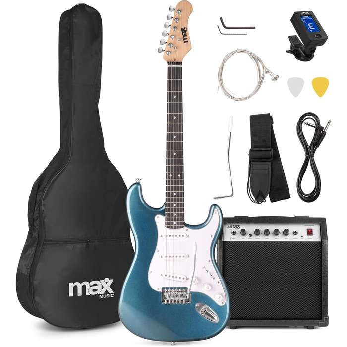 Електрогітара Max GigKit: Комплект з підсилювачем 40 Вт, аксесуарами та чохлом (4/4, блакитний)