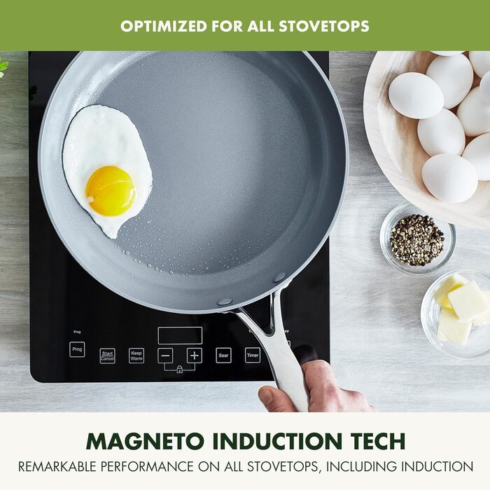GreenPan Valencia Pro Ceramic Non-Stick Fry Pan - 28cm, PFAS-Free, Stainless Steel Handle, Induction, Oven & Dishwasher Safe, Grey