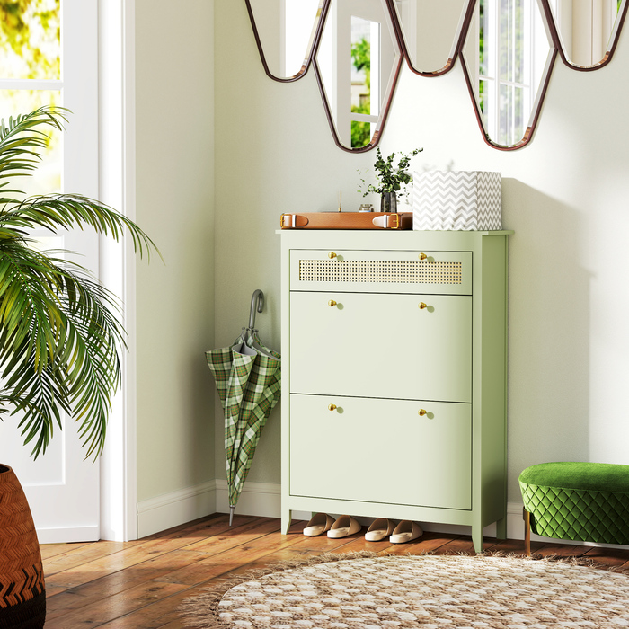 HOMCOM Shoe Cabinet with 2 Flap Shoe Stackers, Shoe Shelf, Shoe Chest for 12 Pairs of Shoes, Shoe Storage for Entryway, Hallway 88 x 30 x 120 cm, Green | Aosom