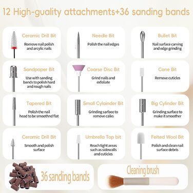 Електрична машинка для манікюру CNMTCCO Nagelfräser 12 в 1 з LCD дисплеєм, 18000 об/хв, для гелю та акрилу