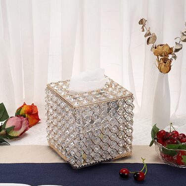 SUMTree Kristall Tissue Box, square, for household use, napkin organizer for dining room, bathroom, bedroom, vanity countertop, Gold