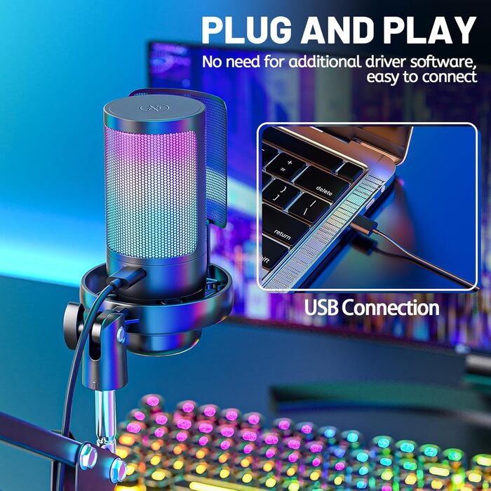 USB мікрофон для геймінгу та стримінгу: конденсаторний мікрофон з виносним кріпленням, кабель 1.5м, сумісний з PC, PS4/PS5, iOS/Windows/Android