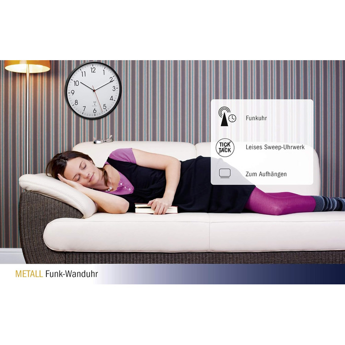 TFA Dostmann Analog Wall Clock with Metal Frame, 305 x (H) 47 mm, Plastic, Black, 60.3537.01