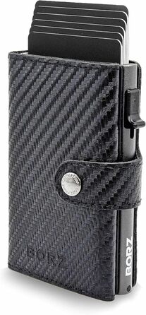 MAXUS MAGNETIC 2: Тонкий шкіряний гаманець з відділенням для монет, сумісний з AirTag, RFID захистом, для карток та грошей (Carbon Leather, Антрацит)