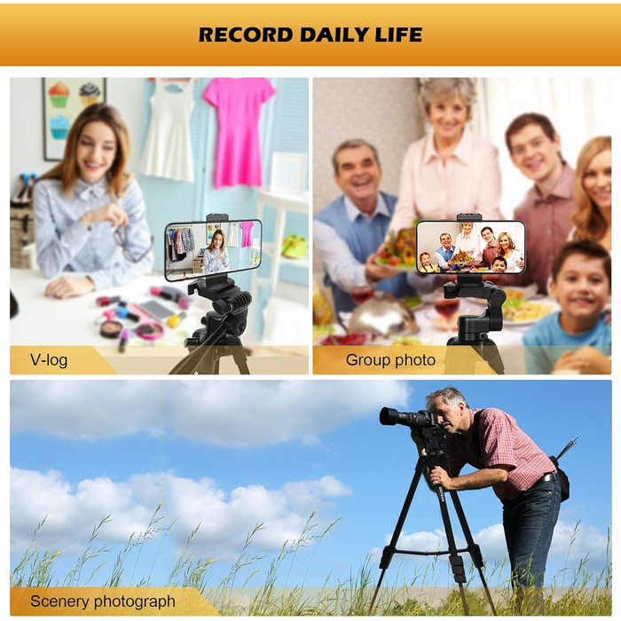 Штатив для камери та телефону GRIFEMA, 140 см, алюміній, з Bluetooth-пультом, регульований, сумісний з iPhone, Android, DSLR