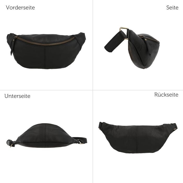 Сумка на пояс Gusti Leder чорна – велика вінтажна сумка через плече для жінок та чоловіків, з натуральної шкіри, регульований ремінь, елегантна для повсякденного використання та подорожей