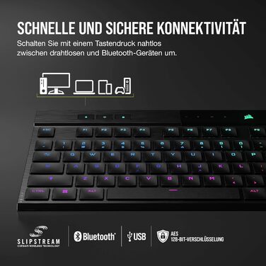 Ігрова механічна клавіатура Corsair K100 Air Wireless RGB з перемикачами Cherry MX Ultra Low Profile, Bluetooth, QWERTZ DE, чорна