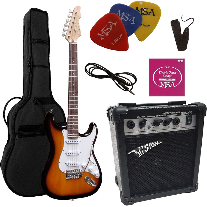 Електрогітара Sunburst з підсилювачем 20W, чохол, струни та медіатори (3 шт.)
