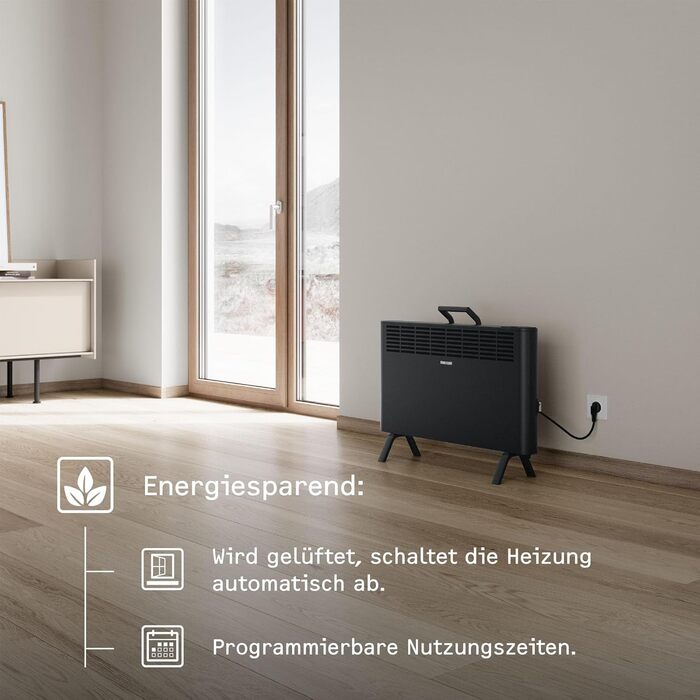 Електричний конвекторний обігрівач Stiebel Eltron 2 kW, для площі 25 м², з терморегулятором, на колесах, чорний, TÜV-сертифікований