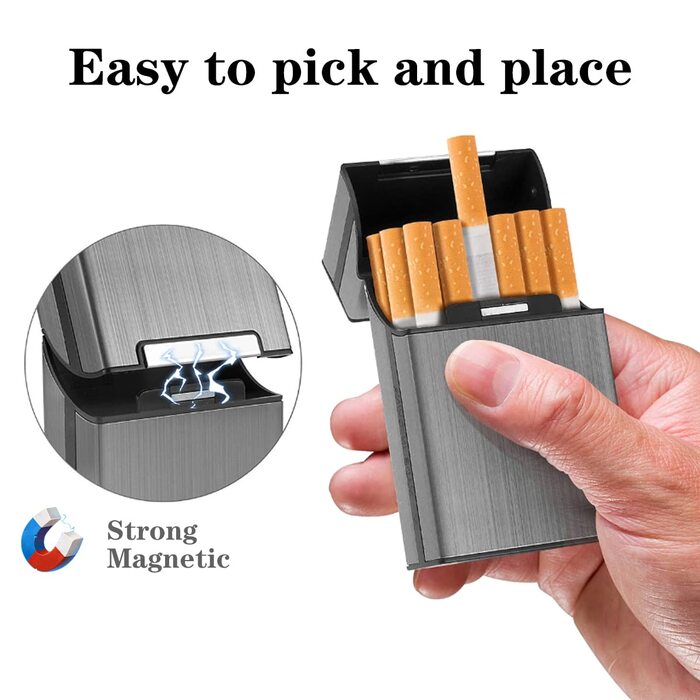Металеве тютюнопакувальник LiRiQi на 20 сигарет (2 шт.) з магнітною застібкою, сірий та чорний кольори