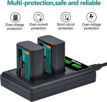 Зарядний пристрій для акумулятора NP-FW50 Hisewen Dual - сумісний з Sony ZV-E10, A6000, A6100, A6300, A6400, A6500, A7, A7 II, A7S, A7S II, A7R, A7R II, NEX-7, NEX-6