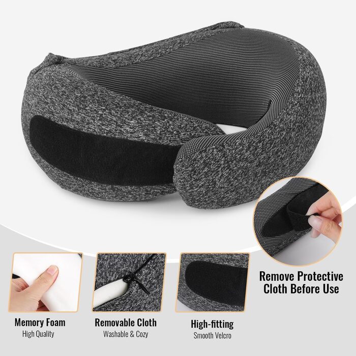 Подушка для шиї в літак з капюшоном, Memory Foam, для подорожей, офісу, авто. Зручно розкладається та зберігається.