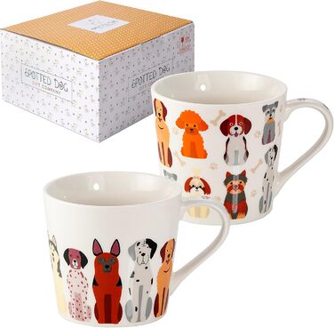 SPOTTED DOG GIFT COMPANY Coffee Mug with Dog Motif, Ceramic Mug Set, Cute Coffee Cups, Dog Kitchen Accessories, Gifts for Dog Lovers, Dog Mom, 2 x 380ml