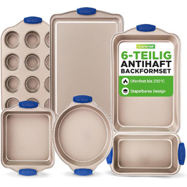 Набір форм для випічки NutriChef 6 шт. – дека для випічки, форма для мафінів, кексова форма з антипригарним покриттям, термостійка до 230°C, стіклива з силіконовими ручками з вуглецевої сталі – ідеально підходить для тортів, хліба та мафінів