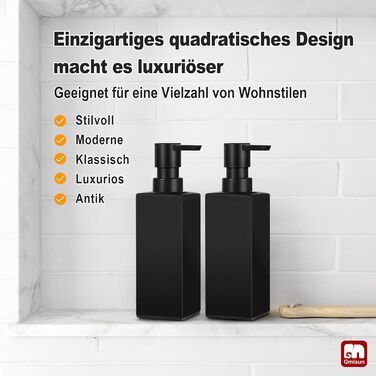 Дозатор для мила GMISUN для ванної кімнати та кухні, 350 мл, чорний скляний диспенсер з піддоном та водонепроникними етикетками (2 шт)