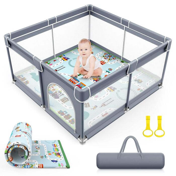 Дитячий манеж VANCLE 127x127 см з нековзкою основою, захисна огорожа для дітей, ігровий центр, стабільна конструкція