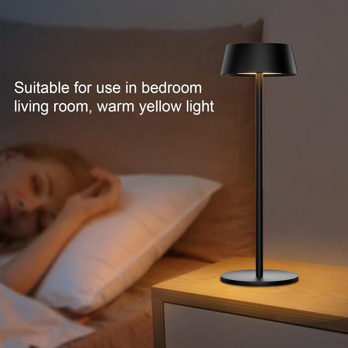 Акумуляторна LED настільна лампа K-Bright з димером, тепле світло 3000K, водонепроникна, для дому та вулиці, USB-C, чорна (2 шт)