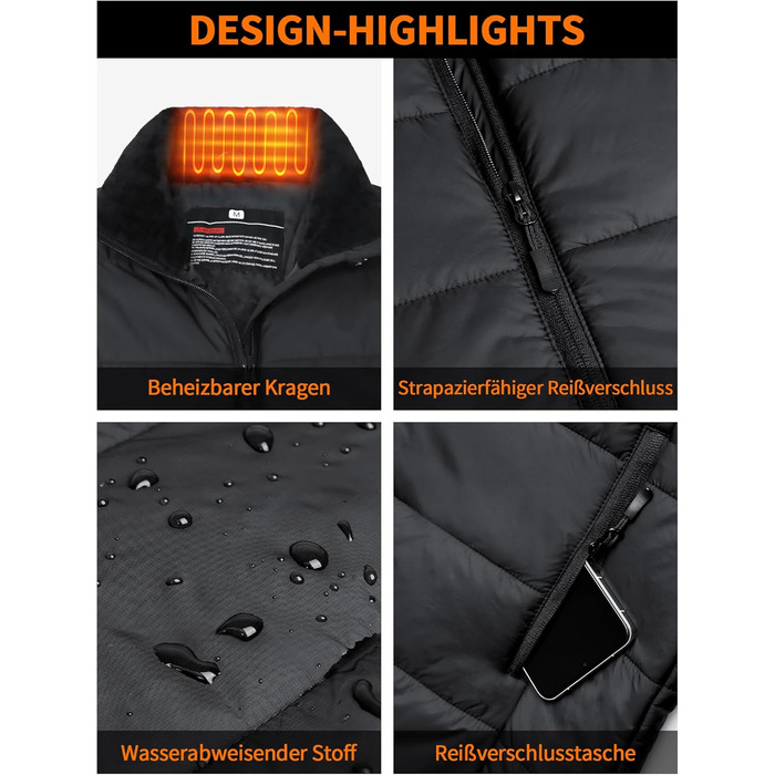 Гріюча жилетка для чоловіків та жінок з Powerbank 18400mAh, 10 зон нагріву, для кемпінгу, мотоциклів, катання на лижах, чорна, розмір L