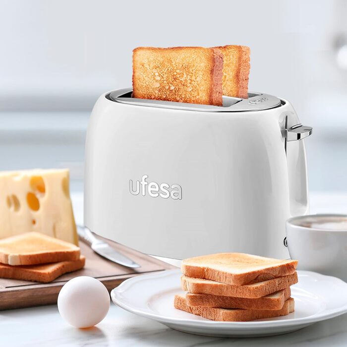 Тостер Ufesa 2 Scheiben Weiß Retro Classic Pinup: вінтажний дизайн, 850 Вт, 7 рівнів підсмажування