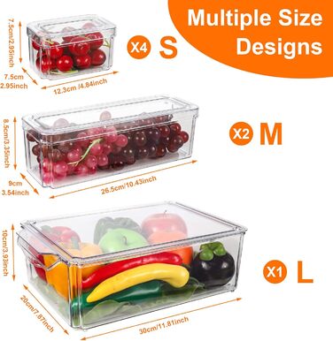 Refrigerator Organizer Set, 6-Piece Set of Refrigerator Storage Boxes with Lids, Transparent Stackable Refrigerator Boxes, Storage Box for Refrigerator for Kitchen Cabinets (Model 2)