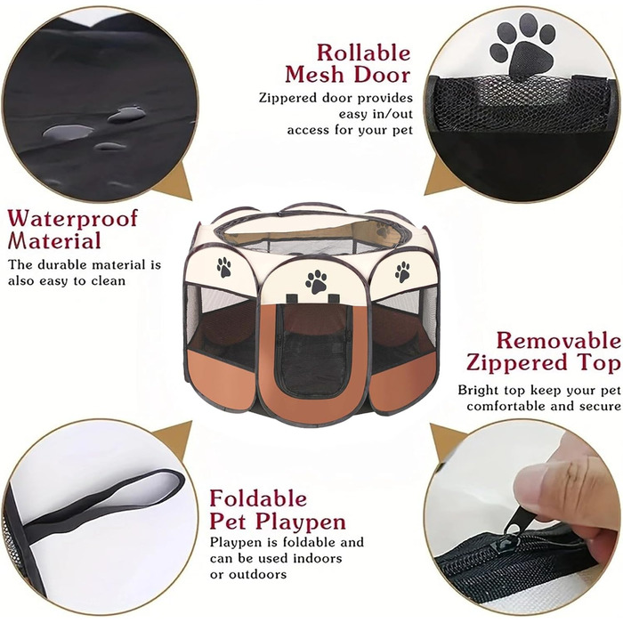 Вольєр для цуценят, вольєр для собак, вольєр для котів, клітка для кроликів, 114 x 114 x 58 см (Колір: Curry)