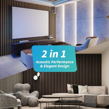 Акустичні панелі Art3d Темний горіх, 3D стінові панелі для звукоізоляції офісу, студії та вітальні, шпоноване дерево з фетровою основою, 60x30 см (набір 4 шт, 0.72 м²)