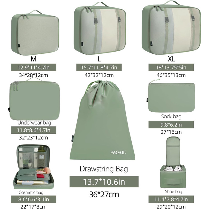 Набір органайзерів для валіз BAGAIL (8 шт.), Matcha-зелений