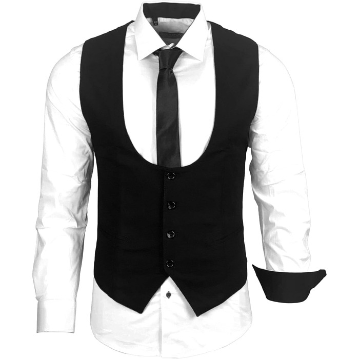 Чоловічий костюм трійка: жилет, сорочка, краватка Slim Fit, біло-чорний, B-101 M