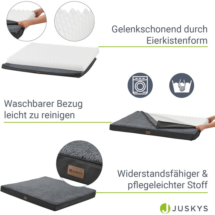 Ортопедичне ліжко для собак Juskys Milow, 76x51 см - м'яке та стабільне, знімний та пральний чохол. Підходить для маленьких собак - сірий колір.