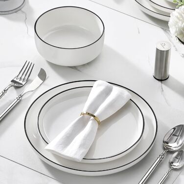 MALACASA, Luna Series, 12-Piece White Porcelain Dinnerware Set – Combination Set, including 4 Dinner Plates, 4 Dessert Plates, and 4 Cereal Bowls for 4 people