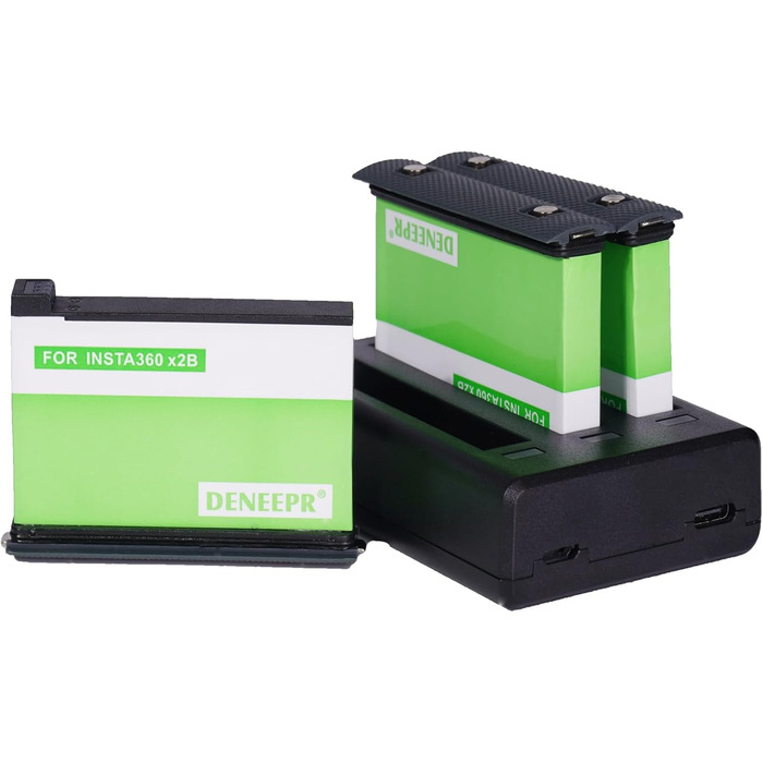 2 акумулятори Insta360 2800mAh з зарядним пристроєм USB-C, Li-Ion акумулятори для Insta360 Action Camera, з Micro SD слотами (X2)