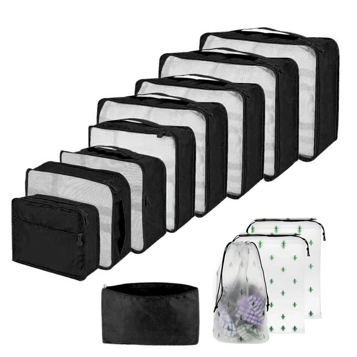 Органайзер для валізи 12 шт., комплект водонепроникних кубиків для подорожей, сімейних поїздок, зберігання вдома (Чорний, 12 шт.)