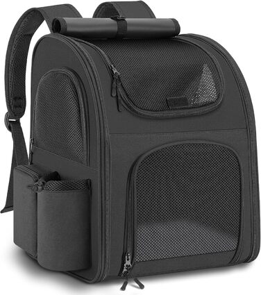 Рюкзак для тварин до 10 кг з сіткою, чорний. Зручний та дихаючий рюкзак для собак та котів з внутрішньою безпечною лінією та килимком.