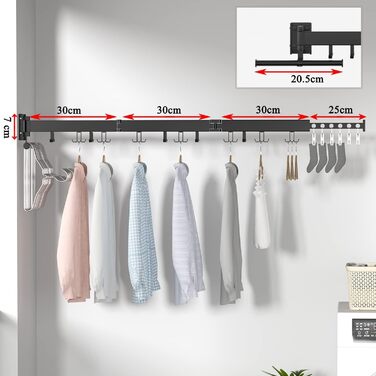 Настінна сушилка для білизни Honeyhouse Einziehbar - розкладна, поворотна, з кріпленням до стіни. Чорний колір