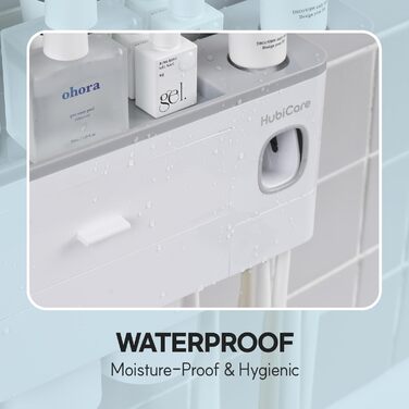 HubiCare Toothbrush Holder with Toothpaste Dispenser Wall Mount for Bathroom, Automatic Toothpaste Press, Bathroom Organization and Storage, 5 Toothbrush Slots (2 Cups)