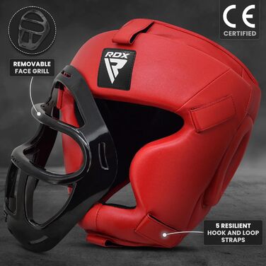 RDX Leather Head Guard - Boxing, Muay Thai, Taekwondo Sparring Headgear with Nose Protection (Red, Medium)