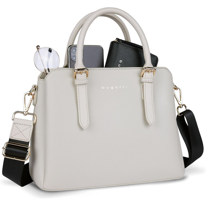 Сумка жіноча Bugatti Ella бежевого кольору, штучна шкіра Saffiano, середнього розміру, стиль боулінг