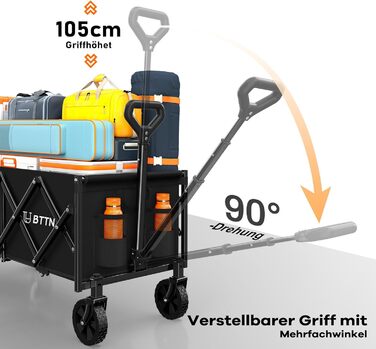 Складний візок-болерwagen BTTN 120л, вантажність 160кг (350lbs), чорний - для саду, кемпінгу, покупок та пікніків