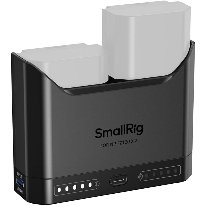 Зарядний пристрій SMALLRIG для акумуляторів Sony NP-FZ100 з двома USB-C портами, 22.5W, сумісний з Sony Alpha A7III, A7IV, A6700, FX3, FX30, A9, A7C, A7CII, A7RIII, ZV-E1, ZV-E10II
