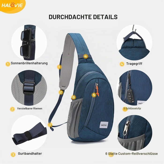 Чоловіча сумка-слінг HALOVIE через плече, маленька нагрудна сумка Crossbody (Синя)