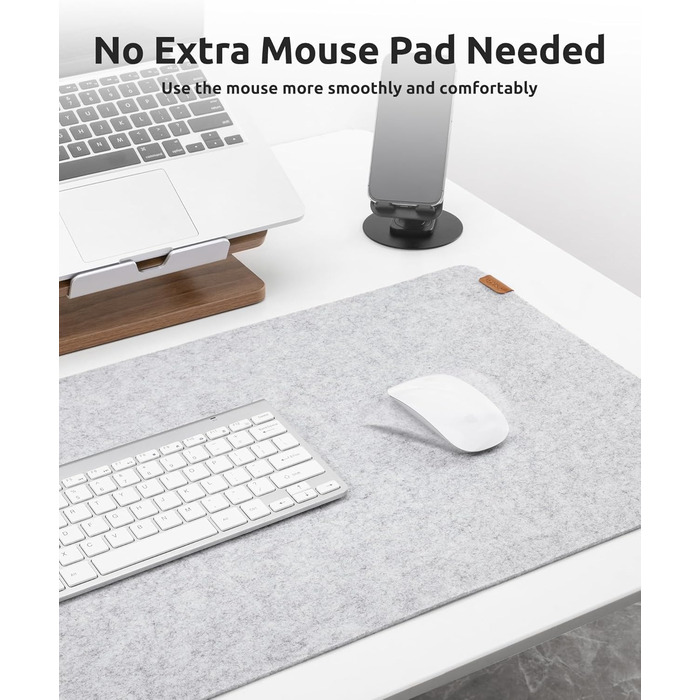 Килимок для столу YSAGi повстяний 90x40 см, антиковзкий, для миші та клавіатури, офіс/дім, світло-сірий