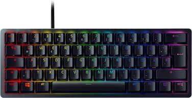Клавіатура Razer Huntsman Mini (Red Switch) - Компактна ігрова клавіатура 60% (Lineare оптико-механічні перемикачі, Doubleshot PBT-клавіші, знімний USB-C кабель) QWERTZ DE-розкладка | Чорний