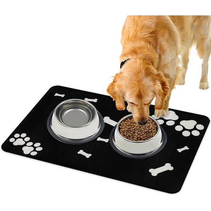 Нековзна килимок під миску для собак та котів Walant, легко миється, швидко сохне, чорний