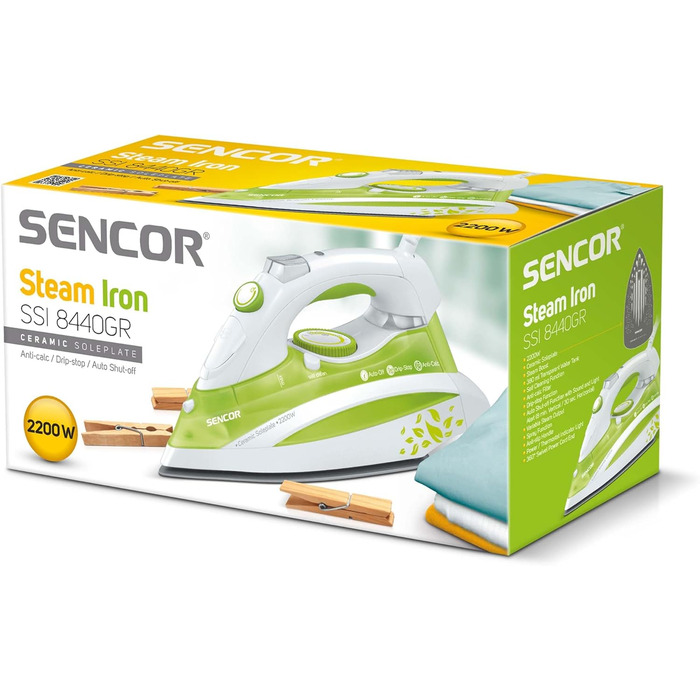 Праска SENCOR SSI 8440GR: потужний відпарювач з керамічною підошвою (2200 Вт), зелений