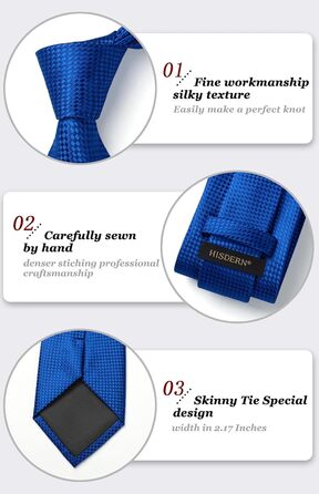 HISDERN Краватка для чоловіків з нагрудним хустиком у горошок. Краватка для весілля, класичний стиль, бізнес. Набір краватки та хустинки, універсальний розмір (A-16, Королівський синій)