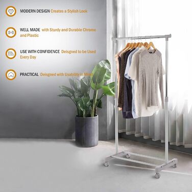 Premier Housewares Clothes Rail with Wheels, Chrome, Plastic, Grey, 43x80x152
