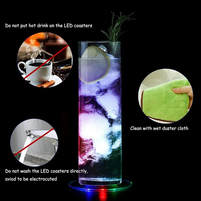 TINYOUTH LED Coasters for Drinks, ON/OFF, Disposable LED Drink Coasters, Waterproof, Illuminated Coasters for Drinks, Acrylic Coasters for Parties, Christmas, Colorful LED Coasters