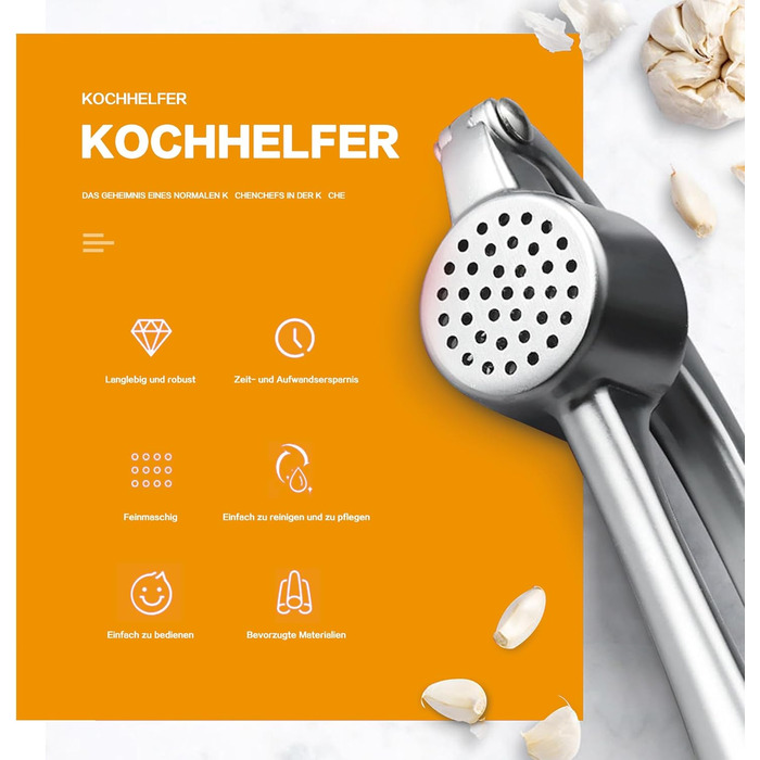 Пресс для часнику з зручною ручкою, 3 частини - сріблястий Garlic press