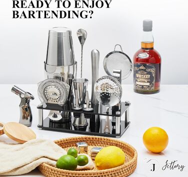 Набір шейкерів Boston - 16 предметів, нержавіюча сталь, акрилова основа, набір для приготування коктейлів