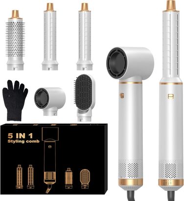 Мультистайлер для волосся 5 в 1 з іонізацією, автоматична плойка, термощітка, випрямляч, об'єм, білий
